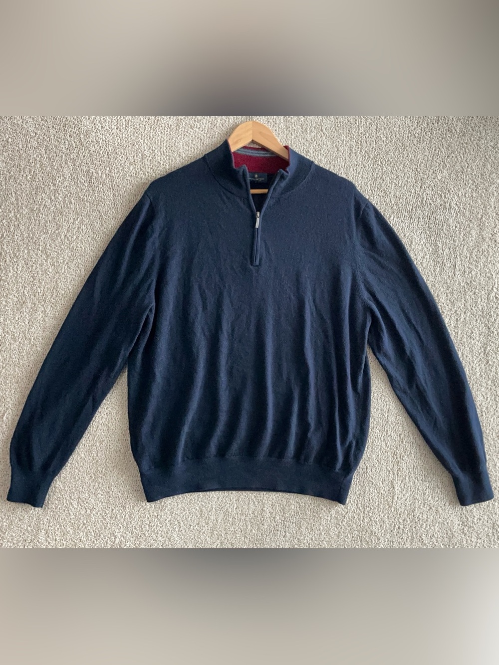 Brooks Brothers Sweater Mens XL Blue Extra Fine Merino Wool 1/4 Zip Lightweight